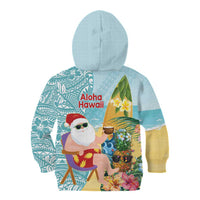 Aloha Hawaii Mele Kalikimaka Kid Hoodie Chilling Santa With Pineapple - Polynesian Pattern