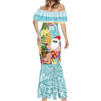 Aloha Hawaii Mele Kalikimaka Mermaid Dress Chilling Santa With Pineapple - Polynesian Pattern