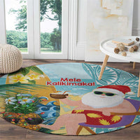 Aloha Hawaii Mele Kalikimaka Round Carpet Chilling Santa With Pineapple - Polynesian Pattern
