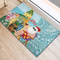 Aloha Hawaii Mele Kalikimaka Rubber Doormat Chilling Santa With Pineapple - Polynesian Pattern LT14 - Polynesian Pride