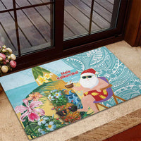 Aloha Hawaii Mele Kalikimaka Rubber Doormat Chilling Santa With Pineapple - Polynesian Pattern LT14 - Polynesian Pride