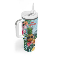 Aloha Hawaii Mele Kalikimaka Tumbler With Handle Chilling Santa With Pineapple - Polynesian Pattern