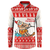 Mele Kalikimaka Hawaii Button Sweatshirt Water-skiing Santa Tropical Vibes LT14 Red - Polynesian Pride