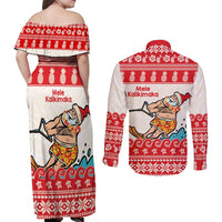 Mele Kalikimaka Hawaii Couples Matching Off Shoulder Maxi Dress and Long Sleeve Button Shirt Water-skiing Santa Tropical Vibes LT14 - Polynesian Pride