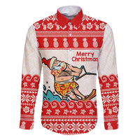 Mele Kalikimaka Hawaii Family Matching Summer Maxi Dress and Hawaiian Shirt Water-skiing Santa Tropical Vibes LT14 Dad's Shirt - Long Sleeve Red - Polynesian Pride