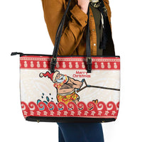 Mele Kalikimaka Hawaii Leather Tote Bag Water-skiing Santa Tropical Vibes LT14 - Polynesian Pride