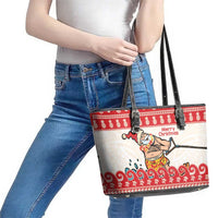 Mele Kalikimaka Hawaii Leather Tote Bag Water-skiing Santa Tropical Vibes LT14 - Polynesian Pride