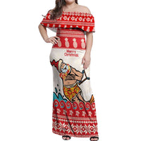 Mele Kalikimaka Hawaii Off Shoulder Maxi Dress Water-skiing Santa Tropical Vibes LT14 Women Red - Polynesian Pride
