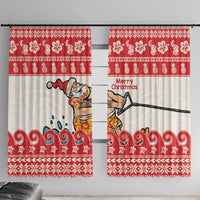 Mele Kalikimaka Hawaii Window Curtain Water-skiing Santa Tropical Vibes LT14 With Hooks Red - Polynesian Pride