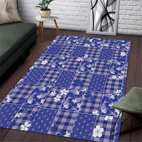 Blue Palaka Japanese Patterns Area Rug Koi Fish Asanoha Sakura Patchwork Stylized - Polynesian Pride