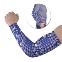Blue Palaka Japanese Patterns Arm Sleeves Koi Fish Asanoha Sakura Patchwork Stylized LT14 Set of 2 Blue - Polynesian Pride