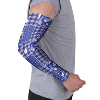 Blue Palaka Japanese Patterns Arm Sleeves Koi Fish Asanoha Sakura Patchwork Stylized LT14 - Polynesian Pride