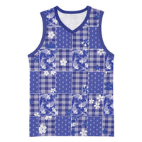 Blue Palaka Japanese Patterns Basketball Jersey Koi Fish Asanoha Sakura Patchwork Stylized LT14 Unisex Blue - Polynesian Pride