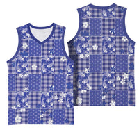 Blue Palaka Japanese Patterns Basketball Jersey Koi Fish Asanoha Sakura Patchwork Stylized LT14 - Polynesian Pride