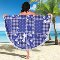 Blue Palaka Japanese Patterns Beach Blanket Koi Fish Asanoha Sakura Patchwork Stylized - Polynesian Pride