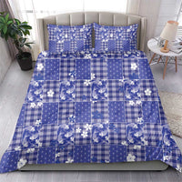 Blue Palaka Japanese Patterns Bedding Set Koi Fish Asanoha Sakura Patchwork Stylized - Polynesian Pride
