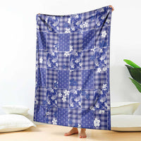 Blue Palaka Japanese Patterns Blanket Koi Fish Asanoha Sakura Patchwork Stylized - Polynesian Pride