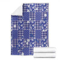Blue Palaka Japanese Patterns Blanket Koi Fish Asanoha Sakura Patchwork Stylized - Polynesian Pride