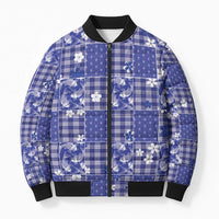 Blue Palaka Japanese Patterns Bomber Puffer Jacket Koi Fish Asanoha Sakura Patchwork Stylized LT14 Unisex Blue - Polynesian Pride