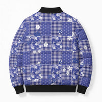 Blue Palaka Japanese Patterns Bomber Puffer Jacket Koi Fish Asanoha Sakura Patchwork Stylized LT14 - Polynesian Pride