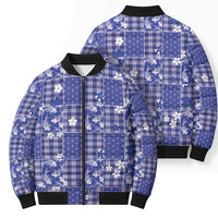 Blue Palaka Japanese Patterns Bomber Puffer Jacket Koi Fish Asanoha Sakura Patchwork Stylized LT14 - Polynesian Pride