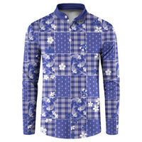 Blue Palaka Japanese Patterns Button Sweatshirt Koi Fish Asanoha Sakura Patchwork Stylized LT14 Blue - Polynesian Pride