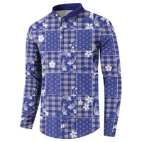 Blue Palaka Japanese Patterns Button Sweatshirt Koi Fish Asanoha Sakura Patchwork Stylized LT14 - Polynesian Pride