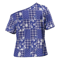 Blue Palaka Japanese Patterns Cross Shoulder Shirt Koi Fish Asanoha Sakura Patchwork Stylized LT14 - Polynesian Pride