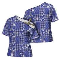 Blue Palaka Japanese Patterns Cross Shoulder Shirt Koi Fish Asanoha Sakura Patchwork Stylized LT14 - Polynesian Pride