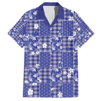Blue Palaka Japanese Patterns Family Matching Off Shoulder Short Dress and Hawaiian Shirt Koi Fish Asanoha Sakura Patchwork Stylized - Polynesian Pride
