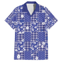 Blue Palaka Japanese Patterns Family Matching Puletasi and Hawaiian Shirt Koi Fish Asanoha Sakura Patchwork Stylized LT14 Dad's Shirt - Short Sleeve Blue - Polynesian Pride