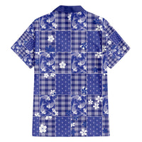 Blue Palaka Japanese Patterns Family Matching Puletasi and Hawaiian Shirt Koi Fish Asanoha Sakura Patchwork Stylized LT14 - Polynesian Pride
