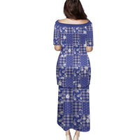 Blue Palaka Japanese Patterns Family Matching Puletasi and Hawaiian Shirt Koi Fish Asanoha Sakura Patchwork Stylized LT14 - Polynesian Pride