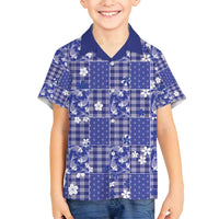Blue Palaka Japanese Patterns Family Matching Puletasi and Hawaiian Shirt Koi Fish Asanoha Sakura Patchwork Stylized LT14 Son's Shirt Blue - Polynesian Pride