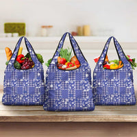 Blue Palaka Japanese Patterns Grocery Bag Koi Fish Asanoha Sakura Patchwork Stylized - Polynesian Pride