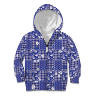 Blue Palaka Japanese Patterns Kid Hoodie Koi Fish Asanoha Sakura Patchwork Stylized - Polynesian Pride
