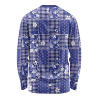 Blue Palaka Japanese Patterns Long Sleeve Shirt Koi Fish Asanoha Sakura Patchwork Stylized LT14 - Polynesian Pride