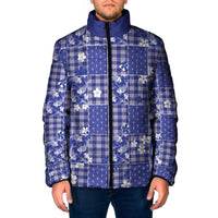 Blue Palaka Japanese Patterns Padded Jacket Koi Fish Asanoha Sakura Patchwork Stylized LT14 Men Blue - Polynesian Pride