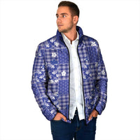 Blue Palaka Japanese Patterns Padded Jacket Koi Fish Asanoha Sakura Patchwork Stylized LT14 - Polynesian Pride
