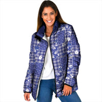 Blue Palaka Japanese Patterns Padded Jacket Koi Fish Asanoha Sakura Patchwork Stylized LT14 Women Blue - Polynesian Pride