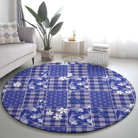 Blue Palaka Japanese Patterns Round Carpet Koi Fish Asanoha Sakura Patchwork Stylized - Polynesian Pride