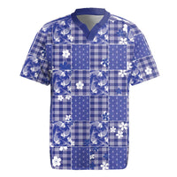 Blue Palaka Japanese Patterns Rugby Jersey Koi Fish Asanoha Sakura Patchwork Stylized - Polynesian Pride