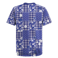 Blue Palaka Japanese Patterns Rugby Jersey Koi Fish Asanoha Sakura Patchwork Stylized - Polynesian Pride