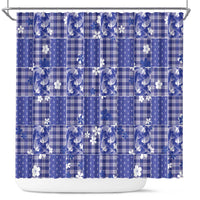 Blue Palaka Japanese Patterns Shower Curtain Koi Fish Asanoha Sakura Patchwork Stylized - Polynesian Pride