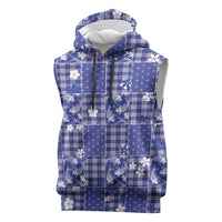 Blue Palaka Japanese Patterns Sleeveless Hoodie Koi Fish Asanoha Sakura Patchwork Stylized LT14 Blue - Polynesian Pride