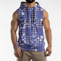 Blue Palaka Japanese Patterns Sleeveless Hoodie Koi Fish Asanoha Sakura Patchwork Stylized LT14 - Polynesian Pride