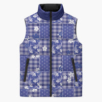 Blue Palaka Japanese Patterns Sleeveless Puffer Jacket Koi Fish Asanoha Sakura Patchwork Stylized LT14 Unisex Blue - Polynesian Pride