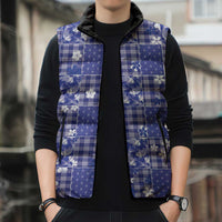 Blue Palaka Japanese Patterns Sleeveless Puffer Jacket Koi Fish Asanoha Sakura Patchwork Stylized LT14 - Polynesian Pride