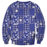 Blue Palaka Japanese Patterns Sweatshirt Koi Fish Asanoha Sakura Patchwork Stylized LT14 - Polynesian Pride