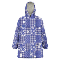 Blue Palaka Japanese Patterns Wearable Blanket Hoodie Koi Fish Asanoha Sakura Patchwork Stylized LT14 One Size Blue - Polynesian Pride